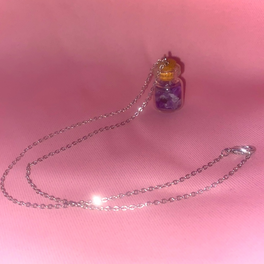 Amethyst bottle charm necklace